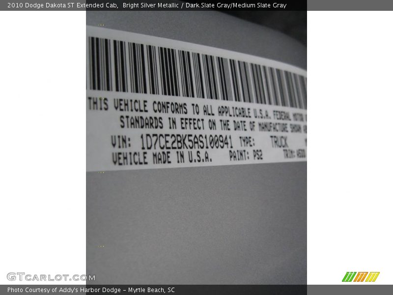 Bright Silver Metallic / Dark Slate Gray/Medium Slate Gray 2010 Dodge Dakota ST Extended Cab