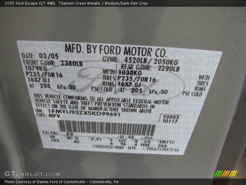 Titanium Green Metallic / Medium/Dark Flint Grey 2005 Ford Escape XLT 4WD