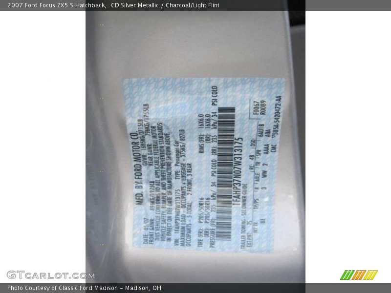 CD Silver Metallic / Charcoal/Light Flint 2007 Ford Focus ZX5 S Hatchback
