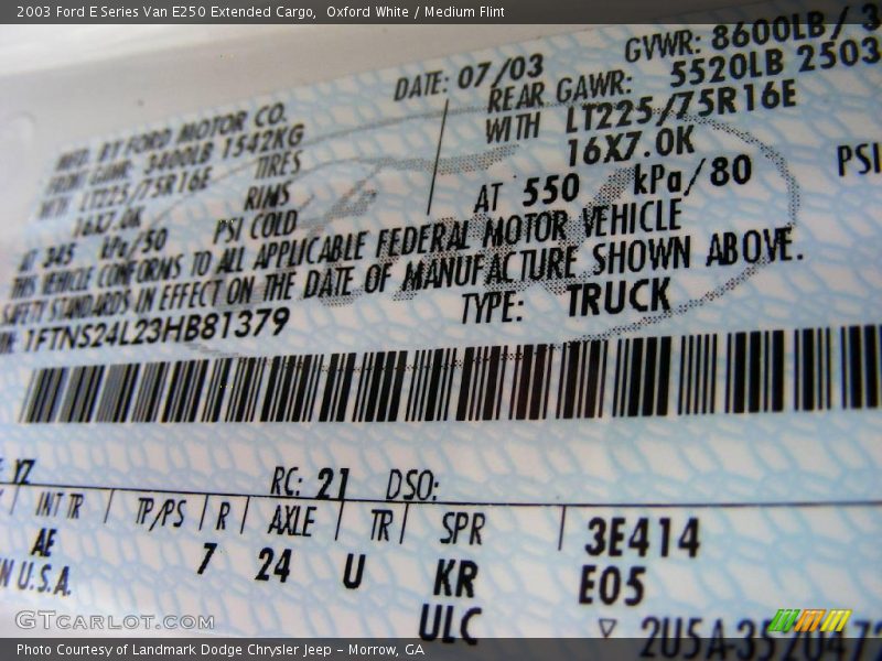 Oxford White / Medium Flint 2003 Ford E Series Van E250 Extended Cargo