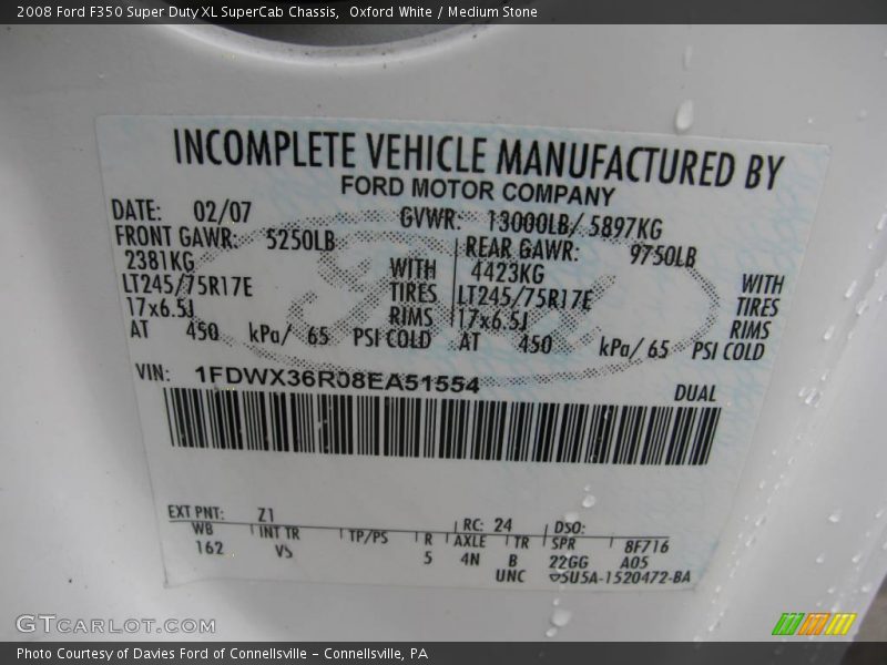 Oxford White / Medium Stone 2008 Ford F350 Super Duty XL SuperCab Chassis