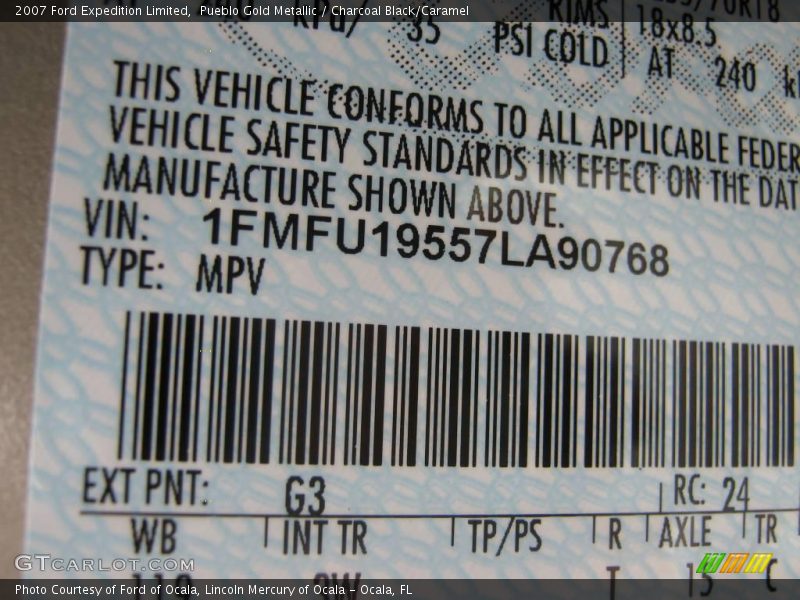 Pueblo Gold Metallic / Charcoal Black/Caramel 2007 Ford Expedition Limited