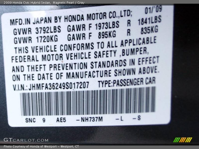 Magnetic Pearl / Gray 2009 Honda Civic Hybrid Sedan