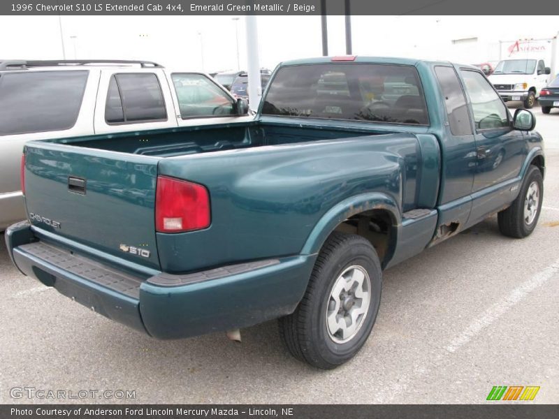 Emerald Green Metallic / Beige 1996 Chevrolet S10 LS Extended Cab 4x4
