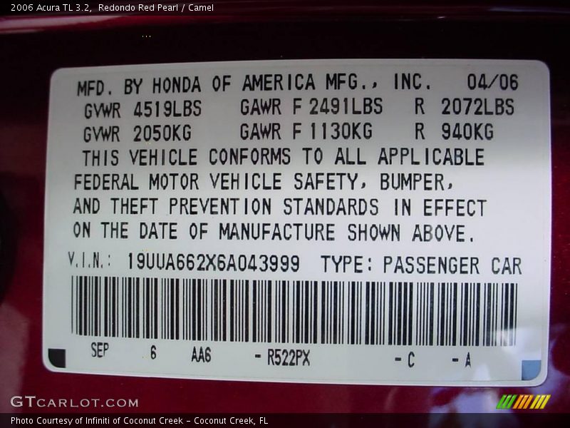 Redondo Red Pearl / Camel 2006 Acura TL 3.2