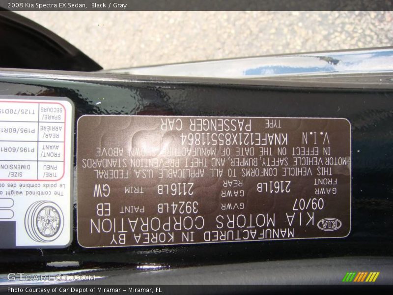 Black / Gray 2008 Kia Spectra EX Sedan
