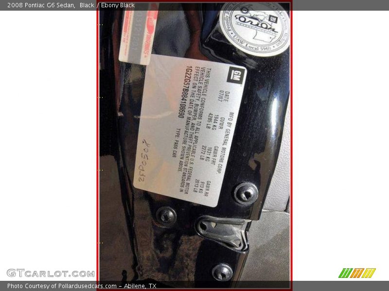 Black / Ebony Black 2008 Pontiac G6 Sedan