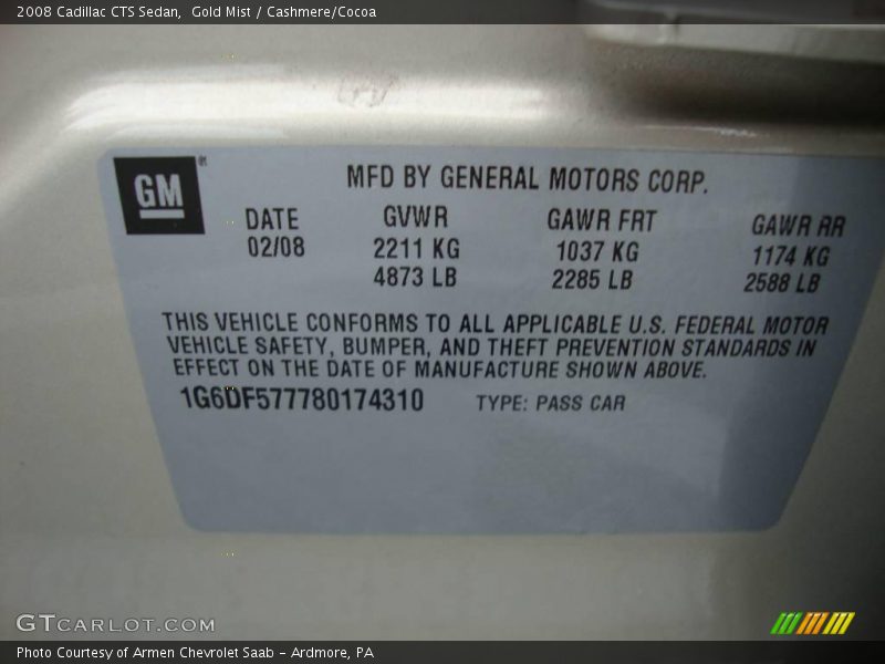 Gold Mist / Cashmere/Cocoa 2008 Cadillac CTS Sedan