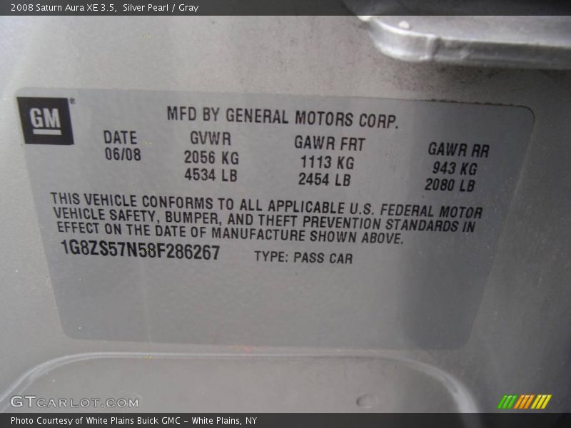 Silver Pearl / Gray 2008 Saturn Aura XE 3.5
