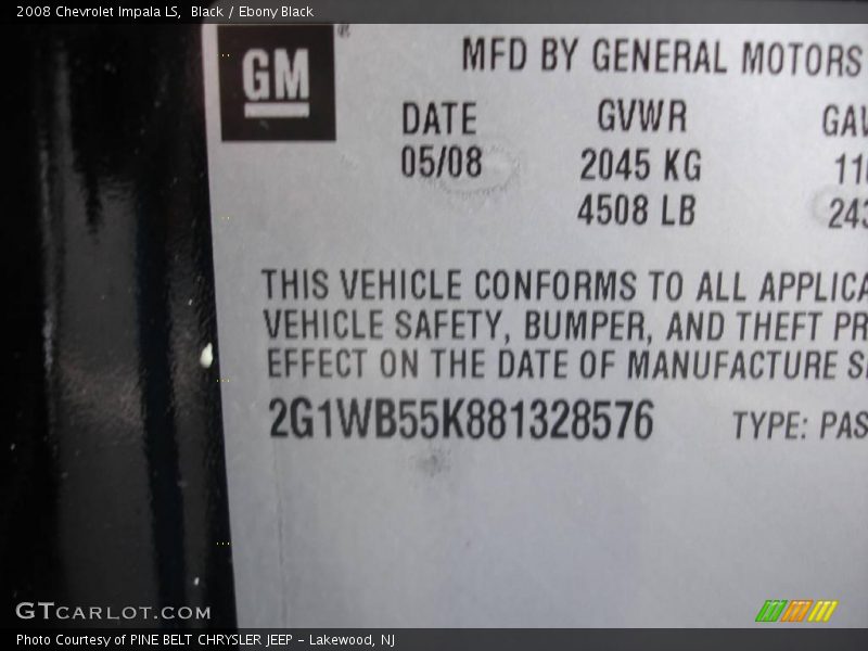 Black / Ebony Black 2008 Chevrolet Impala LS