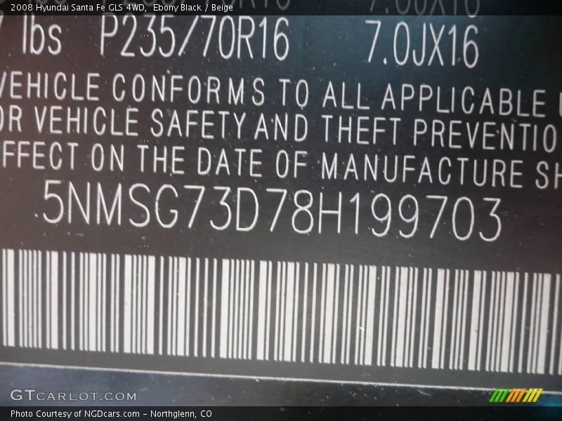 Ebony Black / Beige 2008 Hyundai Santa Fe GLS 4WD