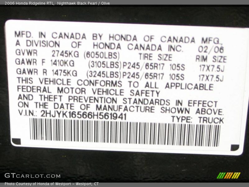 Nighthawk Black Pearl / Olive 2006 Honda Ridgeline RTL