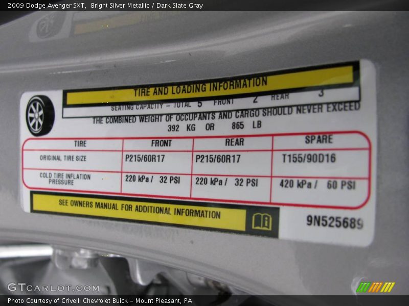 Bright Silver Metallic / Dark Slate Gray 2009 Dodge Avenger SXT