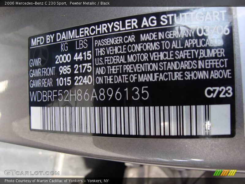 Pewter Metallic / Black 2006 Mercedes-Benz C 230 Sport