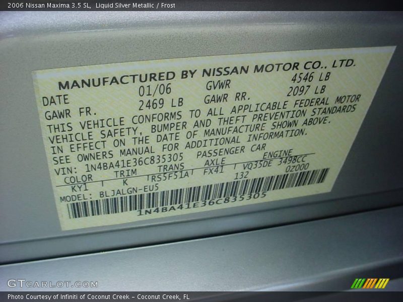 Liquid Silver Metallic / Frost 2006 Nissan Maxima 3.5 SL