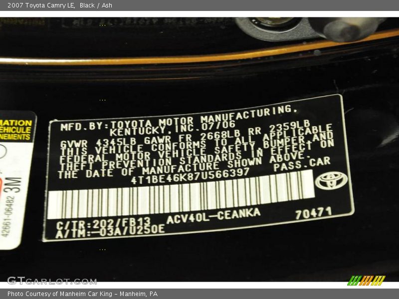 Black / Ash 2007 Toyota Camry LE