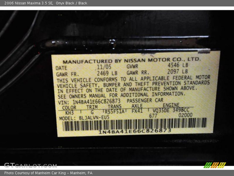 Onyx Black / Black 2006 Nissan Maxima 3.5 SE