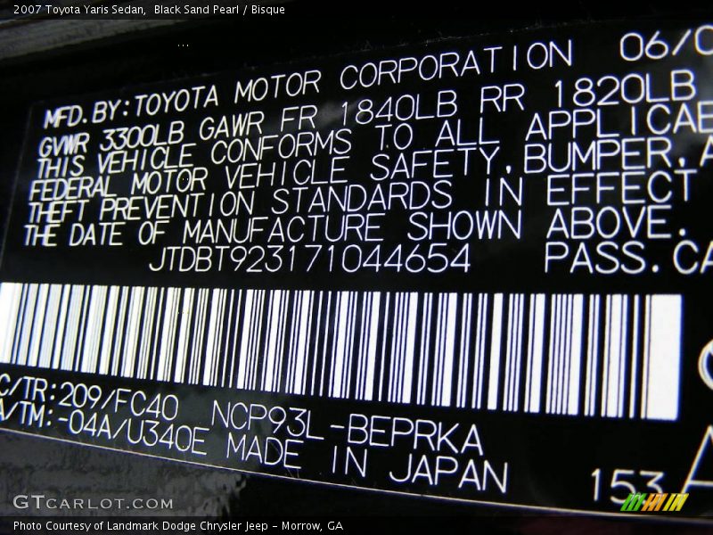 Black Sand Pearl / Bisque 2007 Toyota Yaris Sedan