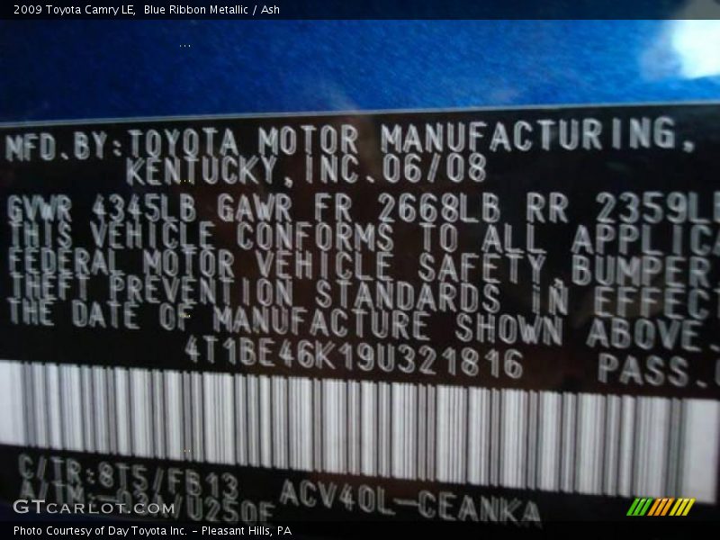 Blue Ribbon Metallic / Ash 2009 Toyota Camry LE