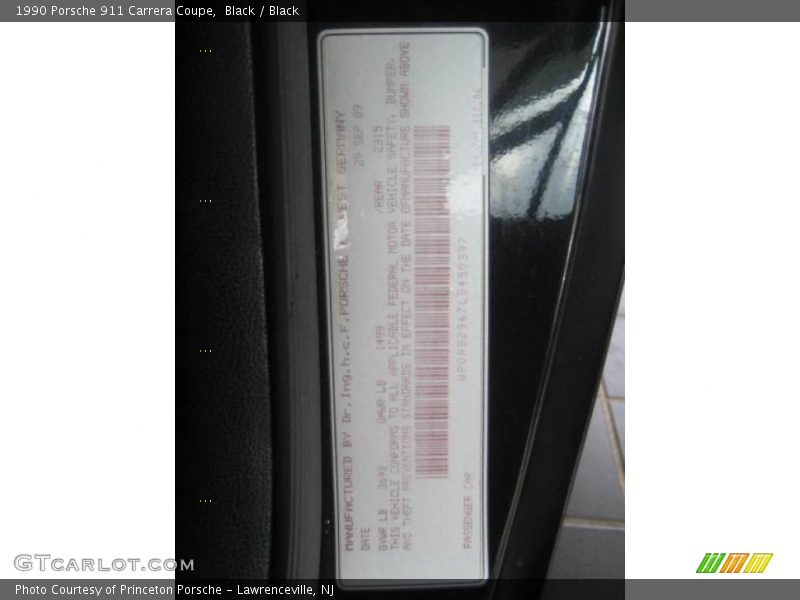 Black / Black 1990 Porsche 911 Carrera Coupe