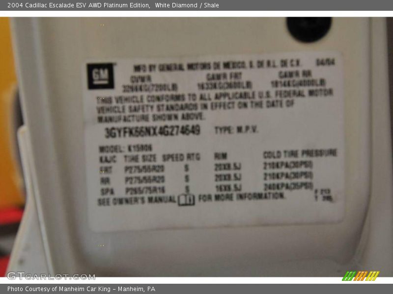 White Diamond / Shale 2004 Cadillac Escalade ESV AWD Platinum Edition