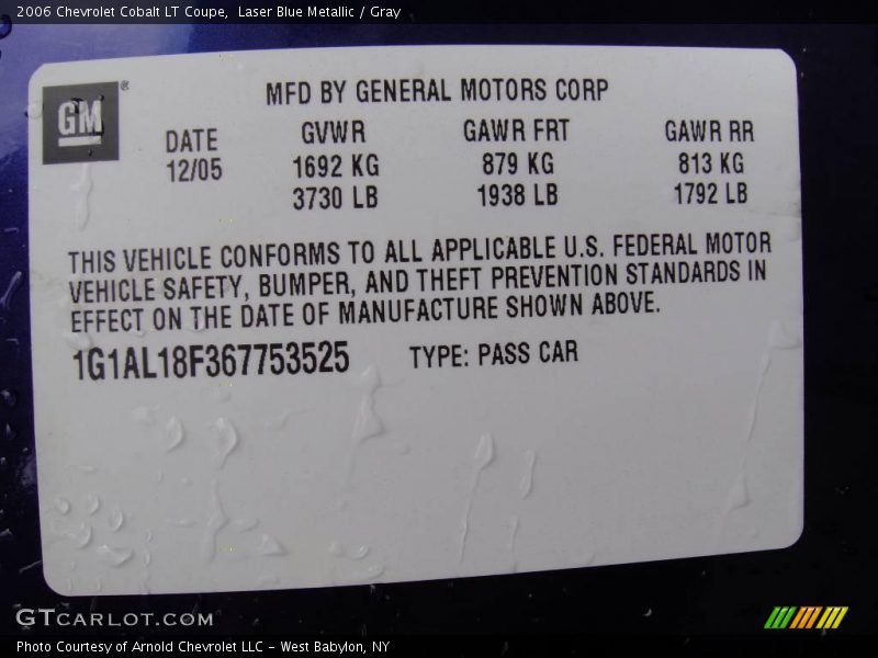 Laser Blue Metallic / Gray 2006 Chevrolet Cobalt LT Coupe
