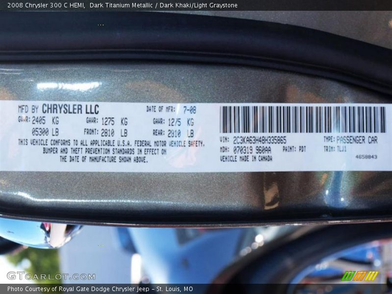 Dark Titanium Metallic / Dark Khaki/Light Graystone 2008 Chrysler 300 C HEMI