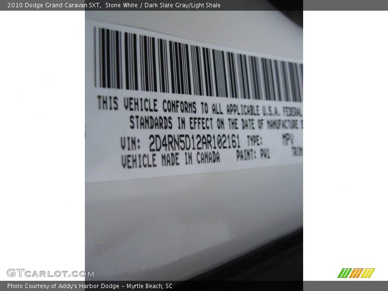 Stone White / Dark Slate Gray/Light Shale 2010 Dodge Grand Caravan SXT