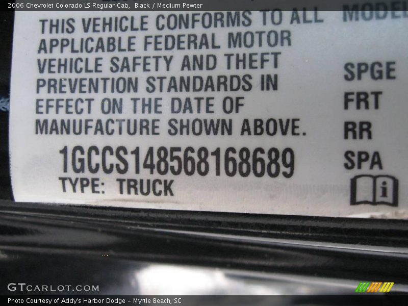 Black / Medium Pewter 2006 Chevrolet Colorado LS Regular Cab