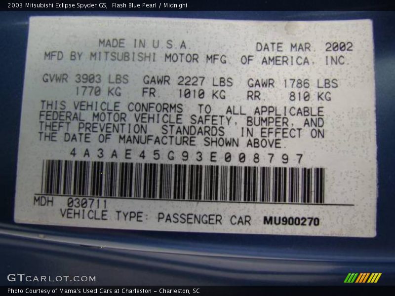 Flash Blue Pearl / Midnight 2003 Mitsubishi Eclipse Spyder GS
