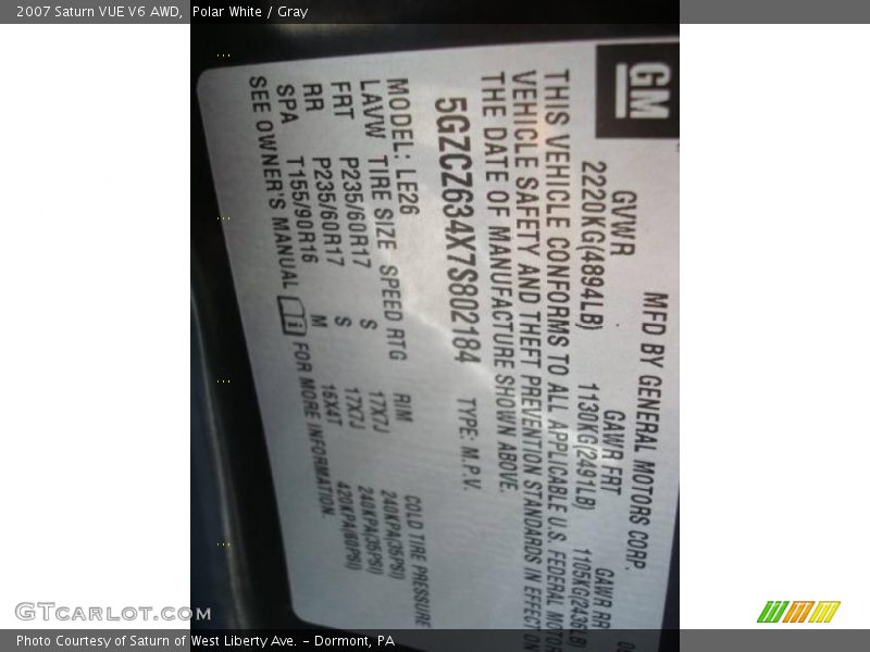 Polar White / Gray 2007 Saturn VUE V6 AWD