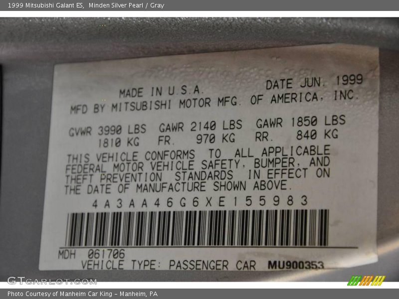 Minden Silver Pearl / Gray 1999 Mitsubishi Galant ES