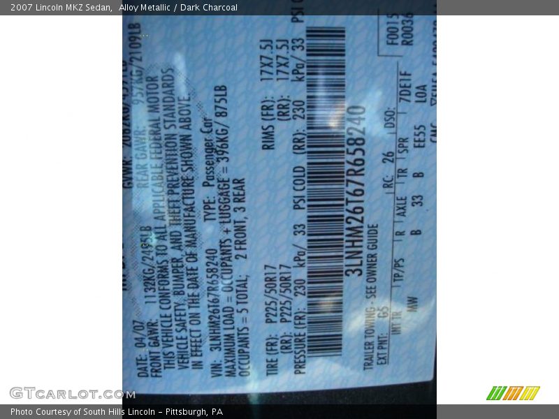 Alloy Metallic / Dark Charcoal 2007 Lincoln MKZ Sedan
