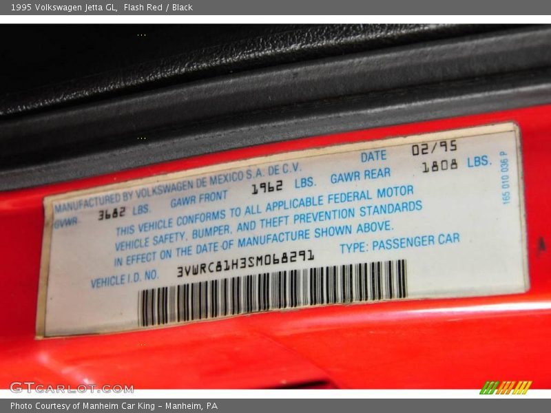 Flash Red / Black 1995 Volkswagen Jetta GL