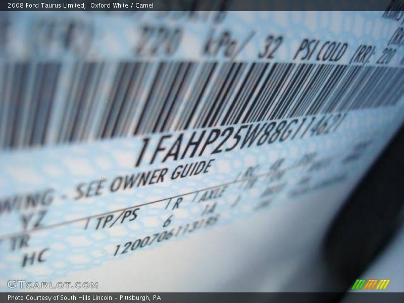 Oxford White / Camel 2008 Ford Taurus Limited