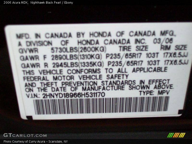 Nighthawk Black Pearl / Ebony 2006 Acura MDX