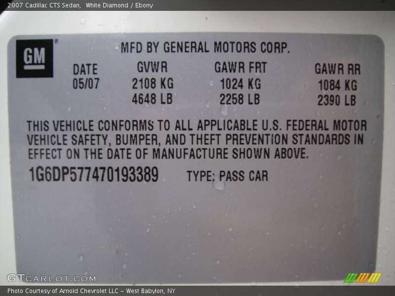 White Diamond / Ebony 2007 Cadillac CTS Sedan