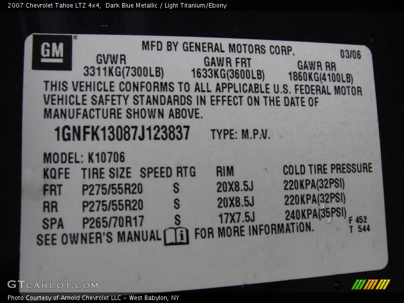 Dark Blue Metallic / Light Titanium/Ebony 2007 Chevrolet Tahoe LTZ 4x4