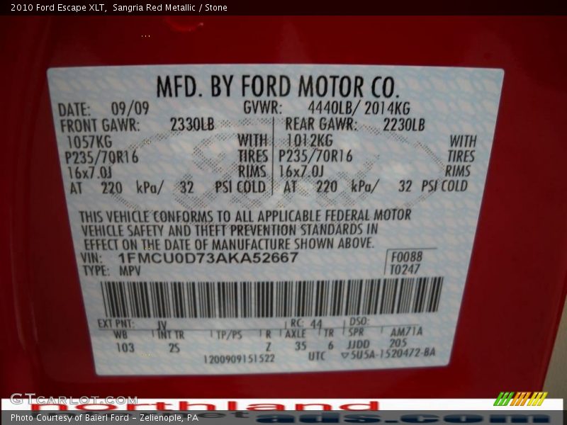 Sangria Red Metallic / Stone 2010 Ford Escape XLT