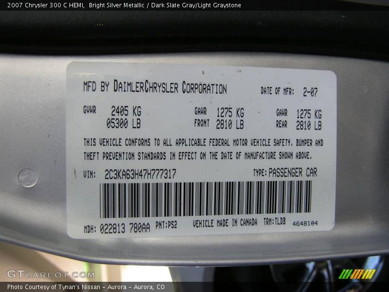 Bright Silver Metallic / Dark Slate Gray/Light Graystone 2007 Chrysler 300 C HEMI