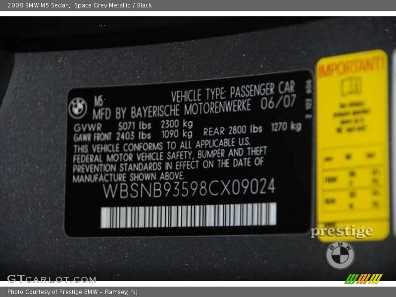 Space Grey Metallic / Black 2008 BMW M5 Sedan