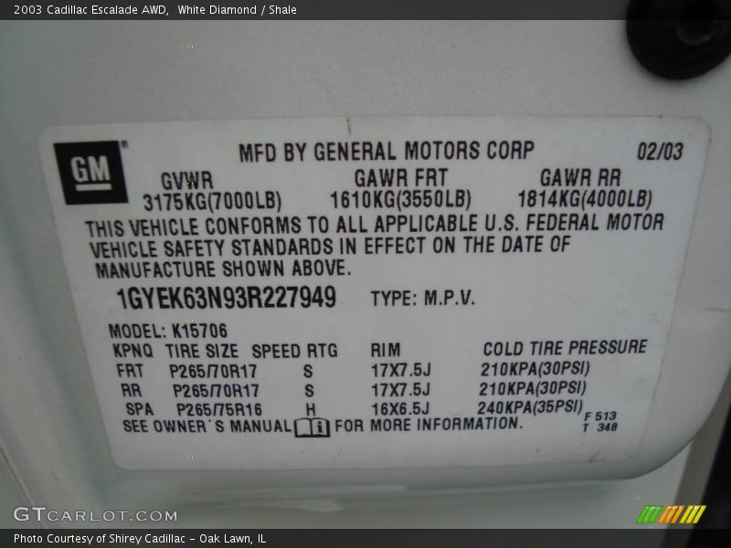 White Diamond / Shale 2003 Cadillac Escalade AWD