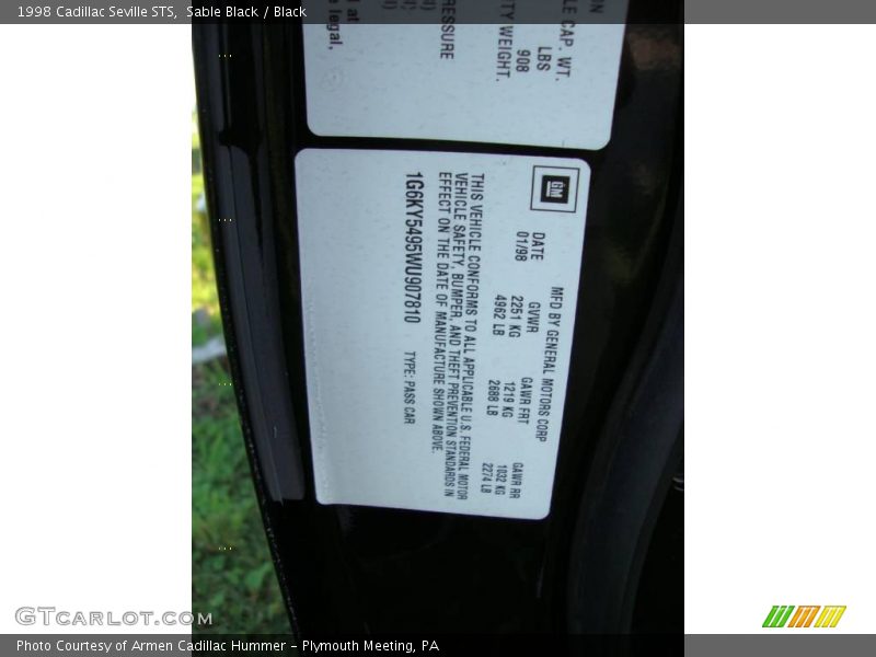 Sable Black / Black 1998 Cadillac Seville STS