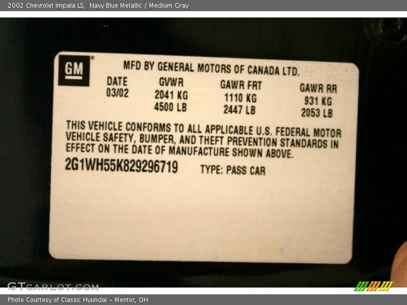 Navy Blue Metallic / Medium Gray 2002 Chevrolet Impala LS