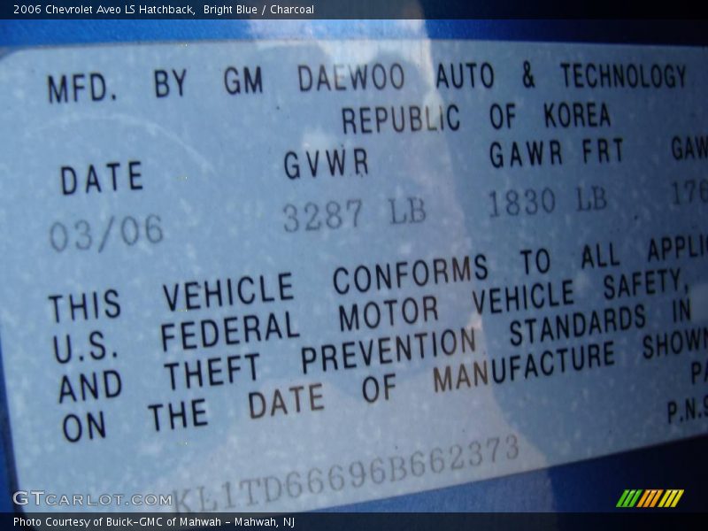 Bright Blue / Charcoal 2006 Chevrolet Aveo LS Hatchback