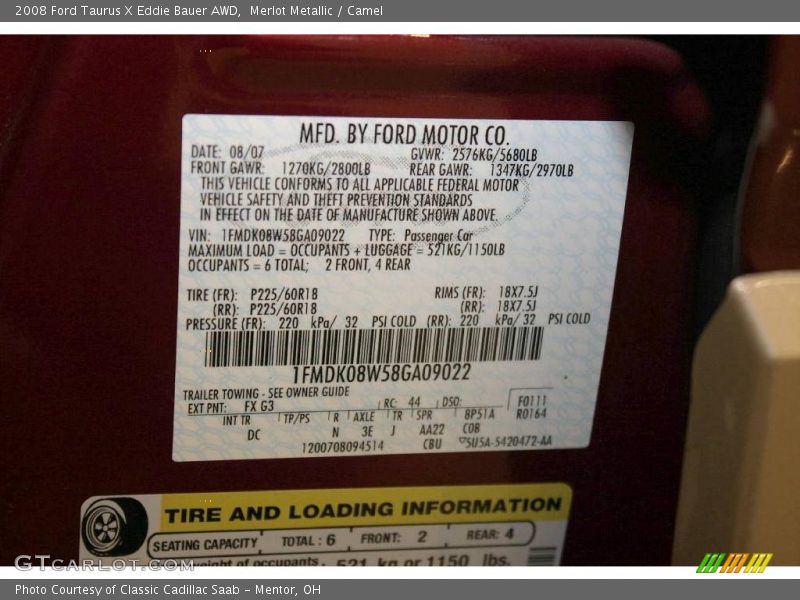 Merlot Metallic / Camel 2008 Ford Taurus X Eddie Bauer AWD