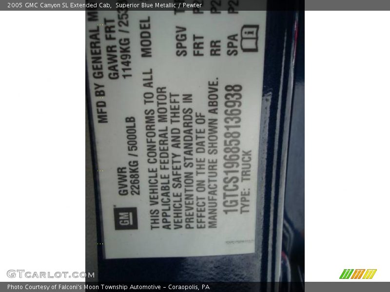Superior Blue Metallic / Pewter 2005 GMC Canyon SL Extended Cab