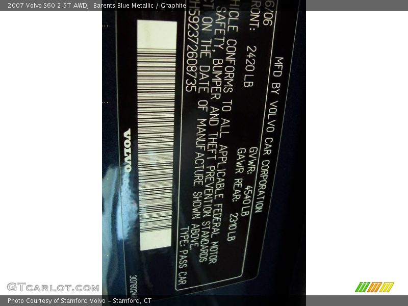 Barents Blue Metallic / Graphite 2007 Volvo S60 2.5T AWD