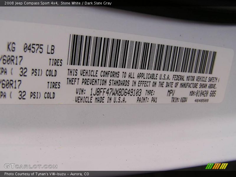 Stone White / Dark Slate Gray 2008 Jeep Compass Sport 4x4