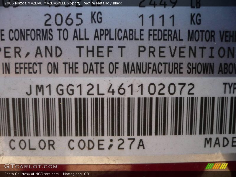 Redfire Metallic / Black 2006 Mazda MAZDA6 MAZDASPEED6 Sport